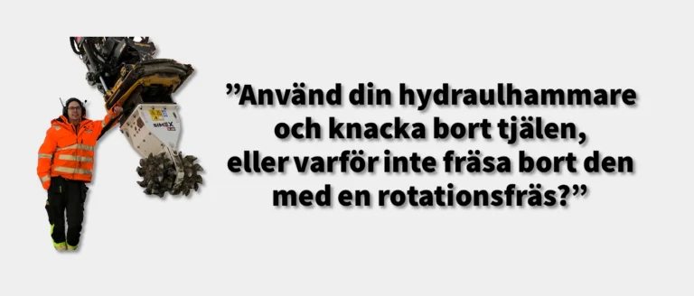 Bild på Edeby Entreprenad som fräser bort tjälen istället för att tina den.